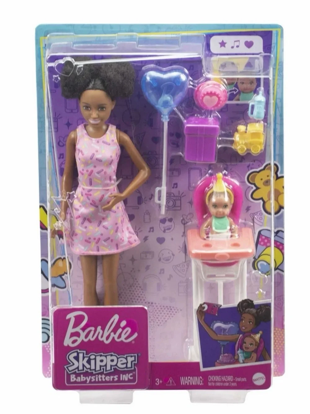 NIP Barbie Skipper Babysitters Inc. Birthday Playset with Brown Doll